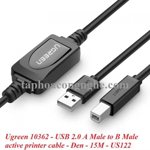 Ugreen 10362 15M màu Đen Cáp USB 2.0 sang USB B máy in có chip khuếch đại US122 30010362